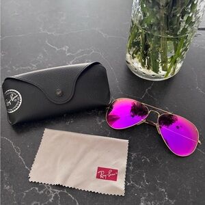 Ray-Ban Gold Frame Sunglasses with Pink Lenses